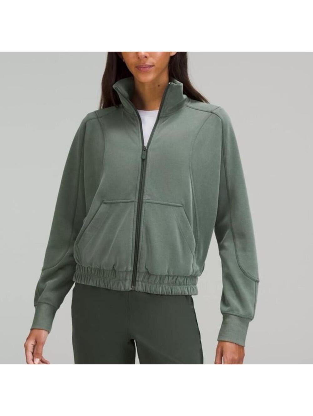Lululemon Brushed Softstreme Funnel-Neck Zip Up Smoked Spruce size 8